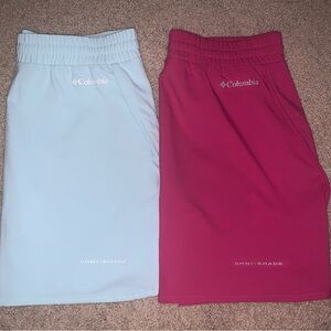 2 NWOT Columbia Kids' Omni-Shade Skorts-Light Mint Green and Hot Pink Sz 10/12
